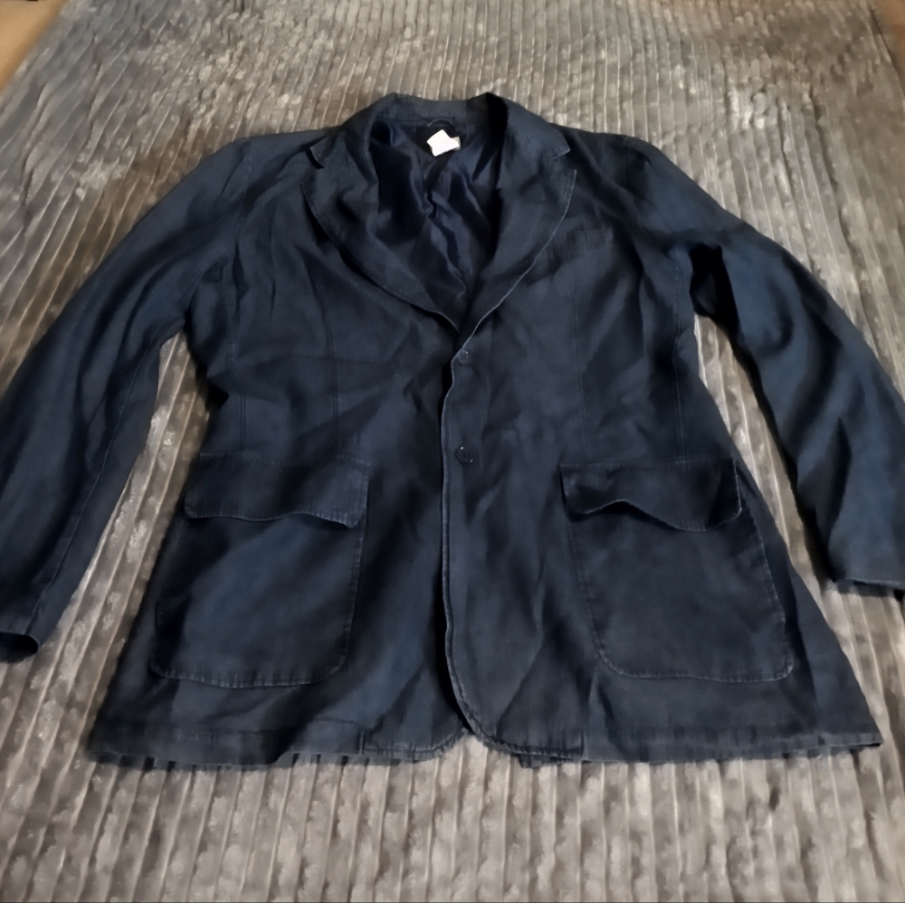 Haband Travelers Vintage Denim Blue Medium Wash 2-Button Blazer Jean Jacket L